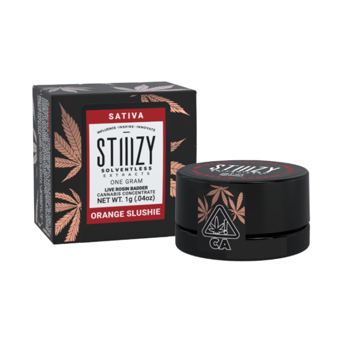 SATIVA STIIIZY SOLVENTLESS EXTRACTS 1 GRAM LIVE ROSIN JAM CANNABIS CONCENTRATE ORANGE SLUSHIE