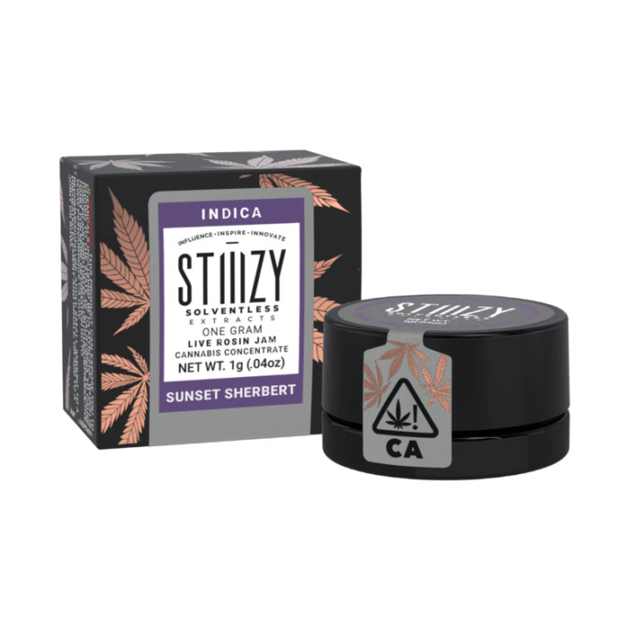 INDICA  STIIIZY SOLVENTLESS EXTRACTS 1 GRAM LIVE ROSIN JAM CANNABIS CONCENTRATE SUNSET SHERBET