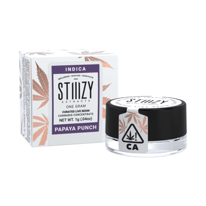 INDICA STIIIZY SOLVENTLESS EXTRACTS CURATED 1 GRAM LIVE ROSIN CANNABIS CONCENTRATE PAPAYA PUNCH