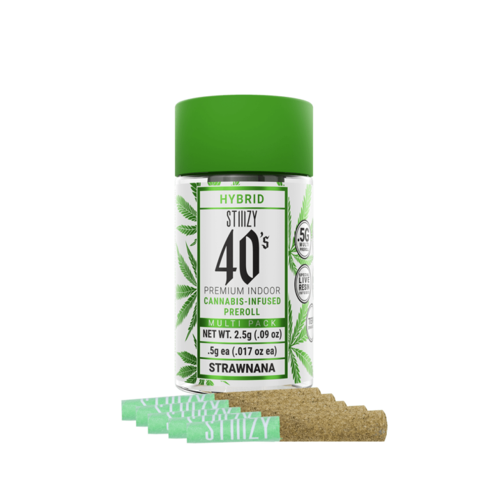 HYBRID STIIIZY 40’s PREMIUM INDOOR CANNABIS INFUSED PREROLL MULTI-PACK STRAWNANA (2.5 g)