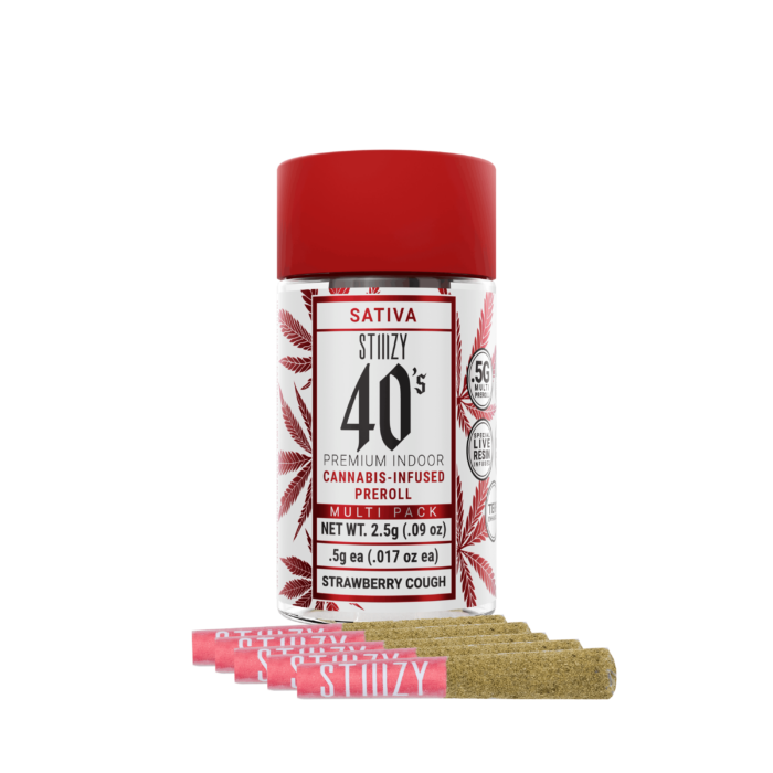 SATIVA STIIIZY 40’s PREMIUM INDOOR CANNABIS INFUSED PREROLL MULTI-PACK STRAWBERRY COUGH  (2.5 g)