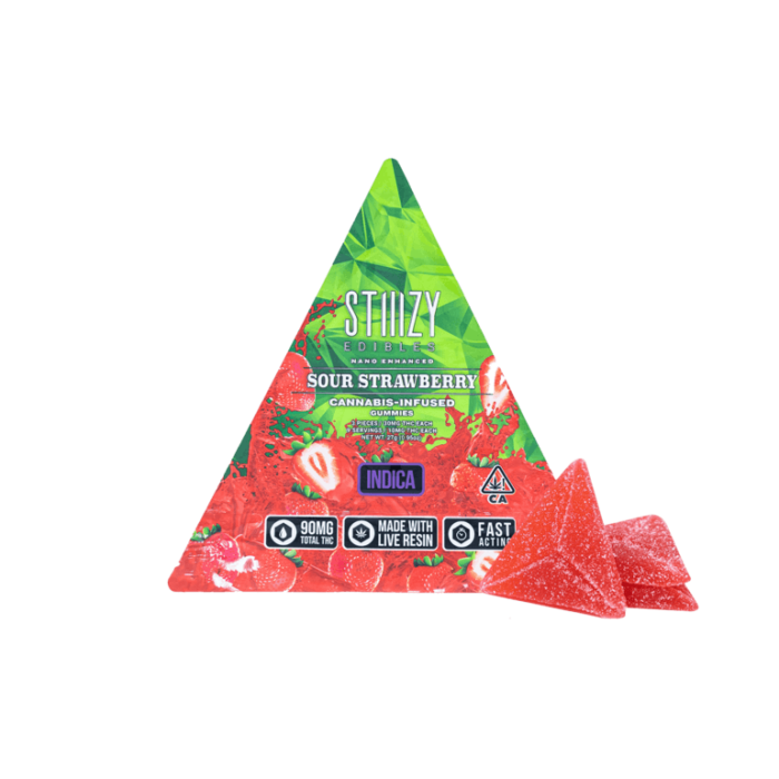 STIIIZY EDIBLES INDICA Nano enhanced SOUR STRAWBERRY   CANNABIS INFUSED GUMMIES 27 gr (0.95 oz)