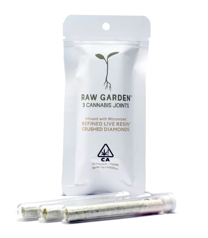 WHITE CITRUS RAW GARDEN 3 CANNABIS  JOINTS INFUSED WITH MICRONIZED REFINED LIVE RESIN CRUSHED DIAMONDS 0.5 g