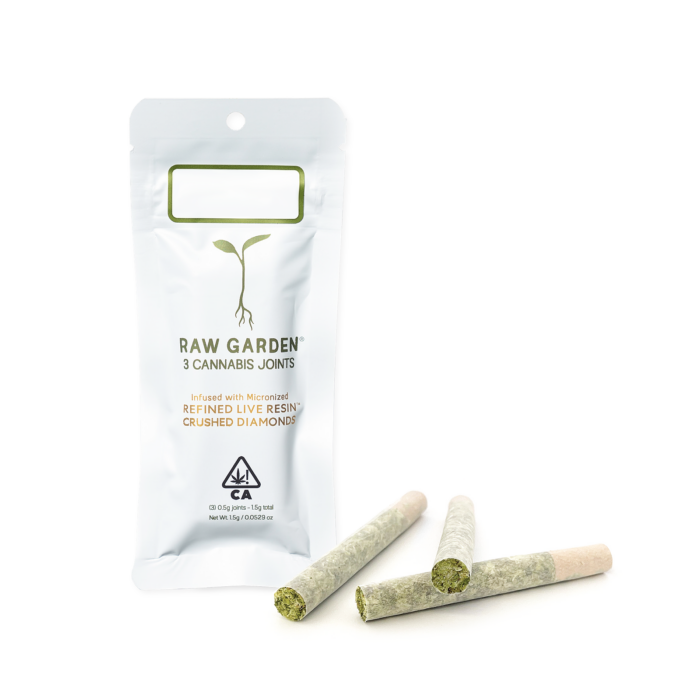 YUZU CREAM RAW GARDEN 3 CANNABIS  JOINTS INFUSED WITH MICRONIZED REFINED LIVE RESIN CRUSHED DIAMONDS 0.5 g