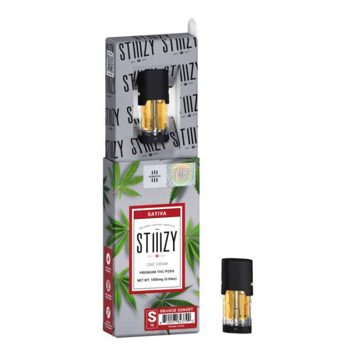 STIIIZY SATIVA PREMIUM THC PODS  ONE GRAM OG KUSH (1000 mg) ORANGE SUNSET ORANGE FLAVOR