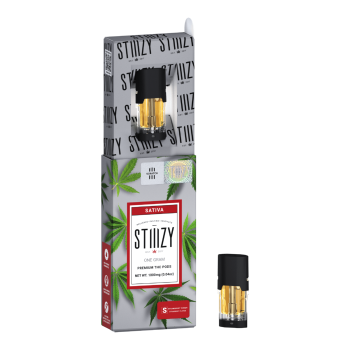 STIIIZY SATIVA PREMIUM THC PODS  ONE GRAM  (1000 mg) STRAWBERRY COUGH STRAWBERRY FLAVOR